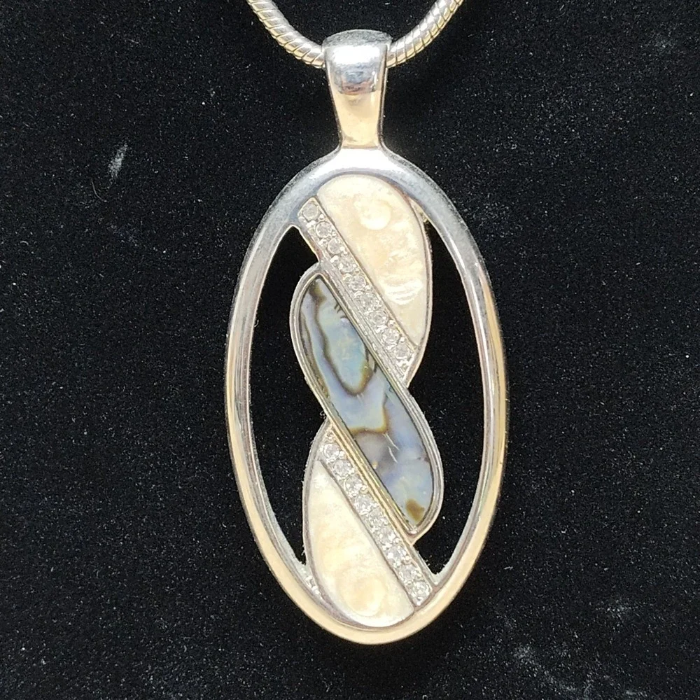 Lia Sophia Mother of Pearl asymmetrical oval abalone inlay white enamel sparkles